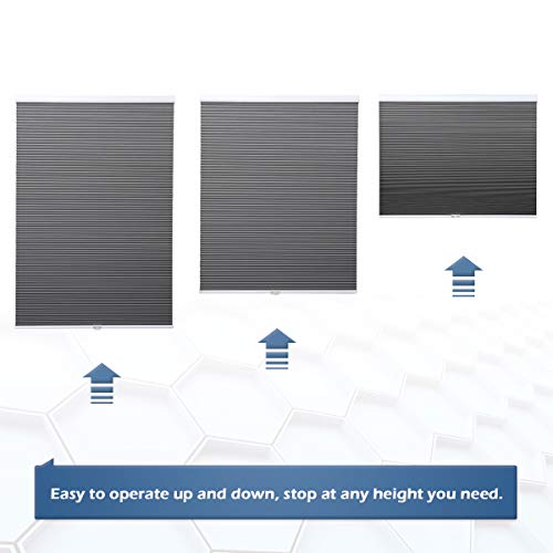 Window Blinds Cordless Cellular Shades Blackout Fabric Blinds Honeycomb Shades Grey-White, 35x64 inch - Thumbnail 5