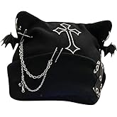 Y2K Goth Hat, Punk Cross Emo hat, Black Grunge Bat Wing Cat Ear Beanie Hat, Fashion Knitted Y2k Hat Women Streetwear