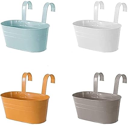 UV Rail Planter, Balcony Planters Railing Hanging Flower Pots with Detachable Hook, Iron Fence Bucket Outdoor Flower Pot for Patio Fence Deck Balcony Garden Color || (Set of 4)