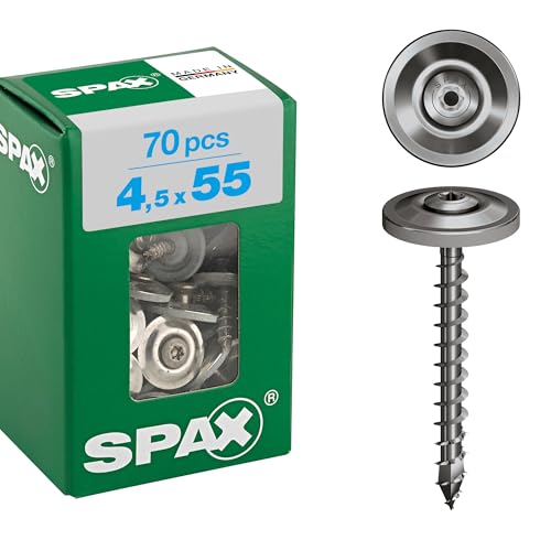 SPAX 4587000450556 T-Star Plus T20 4Cut A2 Rust-Proof Stainless Steel Plumbing Screw, Pack of 70, Fully Threaded, Raised Countersunk Head, 4.5 x 55 mm