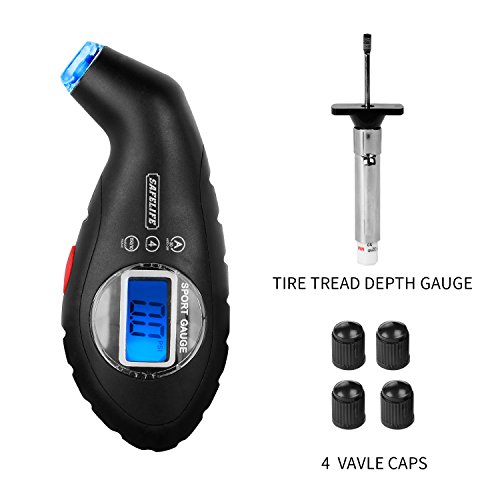SAFELIFE Digital Tire Pressure Gauge 100 PSI 4 Settings, Color Coded Depth Gauge and 4 Valve Caps for bike, cars SUV and motorcycle - Thumbnail 5