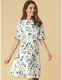 Allegra K Vestido de mujer con mangas acampanadas, floral, línea A