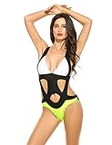 Ekouaer Stylish Women Sexy One-Piece Bikini Patchwork Swimwear Swimsuit Bathing Suits