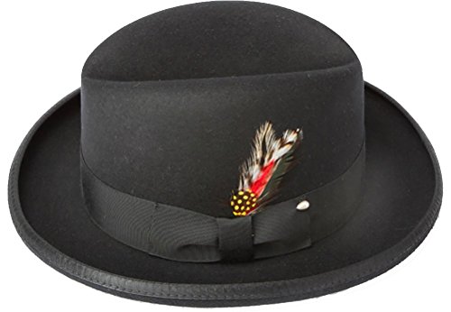 New Mens 100% Wool Black Godfather Style Homburg Fedora Hat