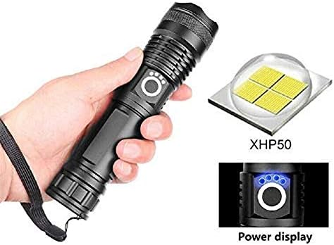 Telescopic USB Zoom Waterproof Camping Flashlight, 90000 Lumens Xhp70 Xhp50 Water Resistant Handheld LED Light Best Camping, Outdoor, Emergency, Everyday Flashlights (Battery not Included) (Xph50)
