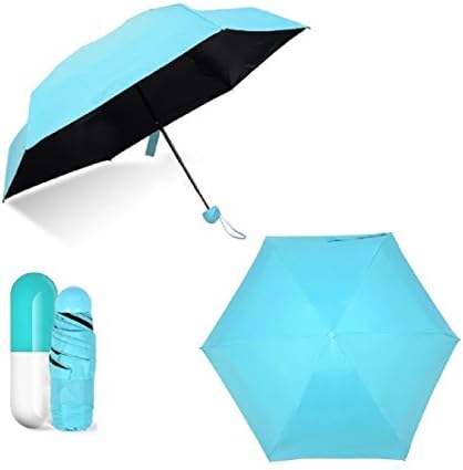 7" Mini Folding Umbrella with Cute Capsule Case, Ultra Light and Small Anti-UV Sun umbrella, Candy Color Compact Pocket Umbrella (Tiffany Blue)