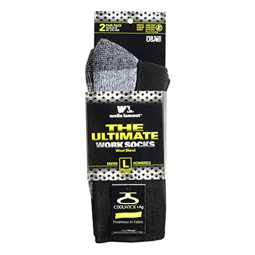 Wells Lamont Mens Wool Crew Socks, 2Pairs, Black on Galleon Philippines
