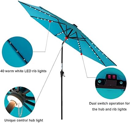 Amazon Com C Hopetree 9 Ft Outdoor Patio Market Umbrella With Solar Led Lights And Tilt Aqua Blue Garden Outdoor