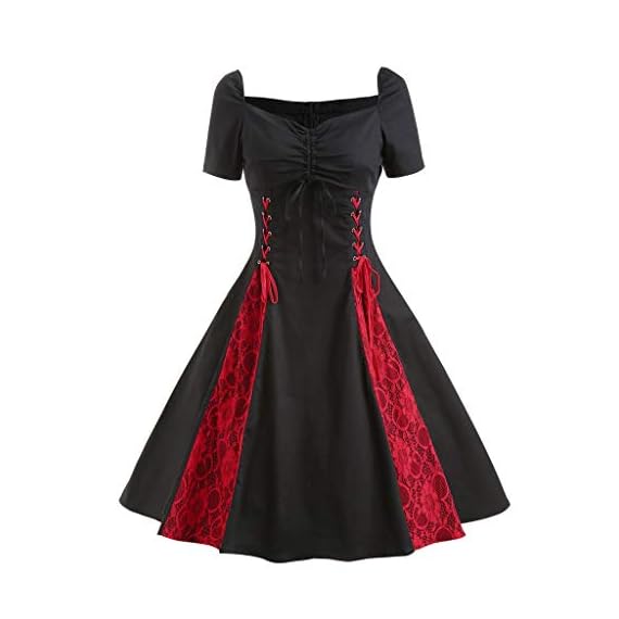 Womens-Polka-Gothic-Lace-Rockabilly-Retro-Vintage-Style-Cocktail-Party-Swing-Dress-Black-M