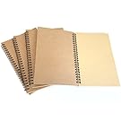 VEEPPO A5 4pcs Spiral Natural Kraft Cover Blank Paper Notebook Wirebound Sketch Book (Natural kraft color paper)