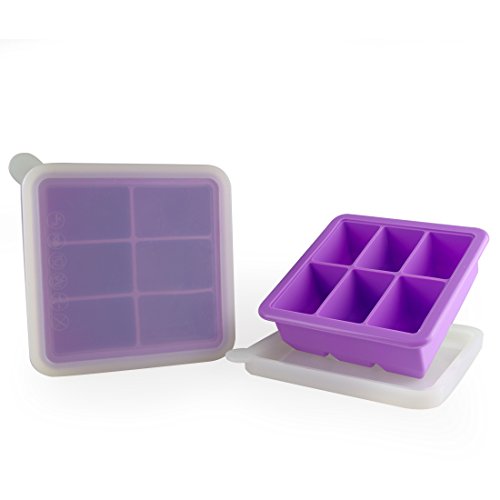 Mirenlife 6 Cube Premium Silicone Ice Cube Tray with Lid, Set of 2, Macaron Purple