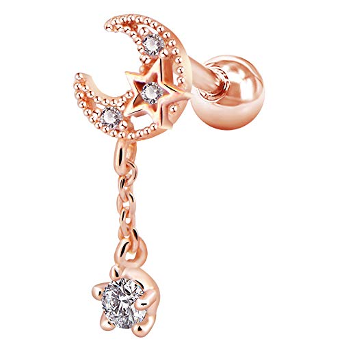 OUFER 16G Pendiente de cartílago de acero inoxidable Luna con CZ Dangle Tragus Pendientes Pendiente de cartílago