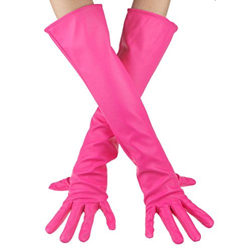 ECOSCO Ladies Opera Long Genuine Soft Nappa Leather Gloves Hand Warmer (Hot Pink)