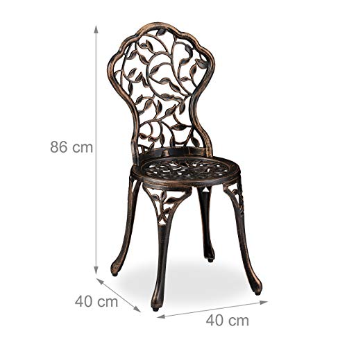 Relaxdays Balkonmöbel Set, 3-teilig, Balkontisch mit 2 Stühlen, verziert, Aluminium, Bistrotisch HxD: 65x60 cm, Bronze – Bild 5