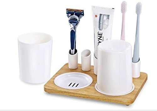 xdobo Bathroom Multifunctional Toothbrush Toothpaste Holder Stand Organizer Plastic Storage Rack with wooden base, Toothbrush Holder with Japanese style, best gift for home and family