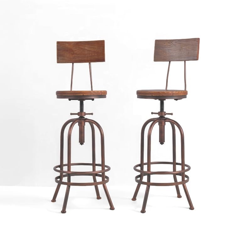 Photo 1 of BOKKOLIK Set of 2-Industrial Bar Stools-Swivel Wooden Seat-Bar Counter Height Adjustable 26-32.2inch-Kitchen Dining Chairs