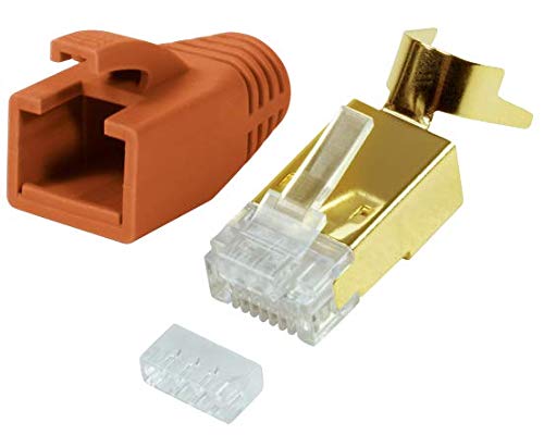 Odedo Pack of 10 Crimp Connectors CAT 7 7A CAT 6A CAT 8.1 Installation Cable up to 8 mm 10 GBit Gigabit Ethernet Rigid Flexible Core 1.2 mm - 1.45 mm AWG 22-24 RJ45 Network Connector Gold-Plated