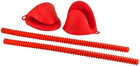 Topqual red 2 pack oven rack edge guards and mini oven mitts, High temperature silicone prevents nasty burns and scars, premium quality protection against baking and broiling accidents