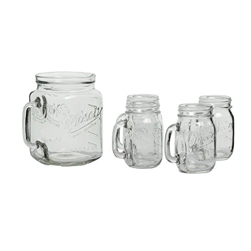 Mason Craft & More Drinkware Collection- Durable Glass Leak Proof Beverage Glassware, 5 Piece 0.5 Gallon Pitcher and Mug Set - Thumbnail 4