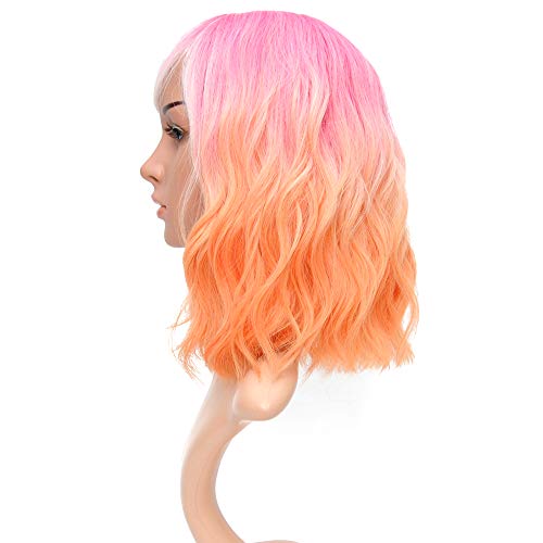 image for VCKOVCKO Natural Wavy Wig With Air Bangs 3 Tone Red to Pink to Orange 