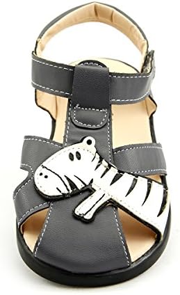 Boy's Close Toe Cute Cartoon Animals Face Sandal Velcro Grey Toddler Size 8