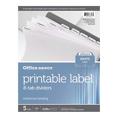 Office Depot Plain Dividers With Tabs And Labels, White, 8Tab, Pack Of