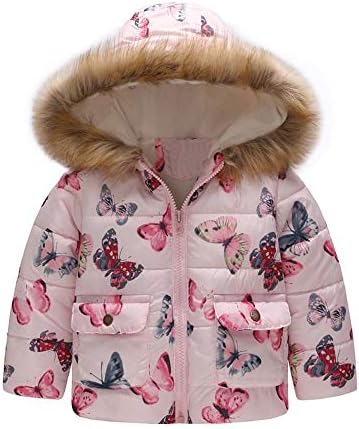 Muium Newborn Baby Girl Butterfly Hooded Coats Thick Winter Warm Long Sleeve Windproof Jackets Clothes for 2-6 Years Old