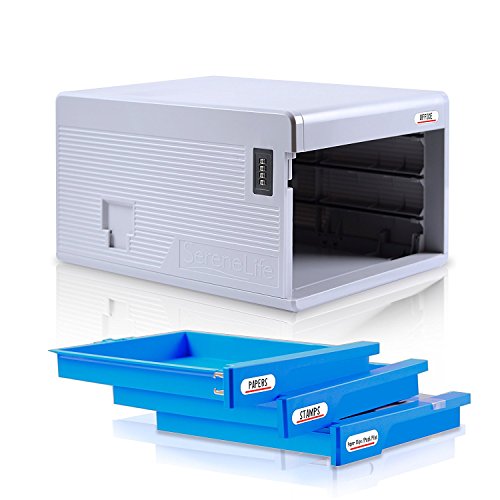 Locking Drawer Cabinet Desk Organizer - Filing & Organizing Paper Documents, Tools, Kids Craft Supplies - Home Office Desktop File Storage Box w/3 Lock Drawers - SereneLife - Thumbnail 3