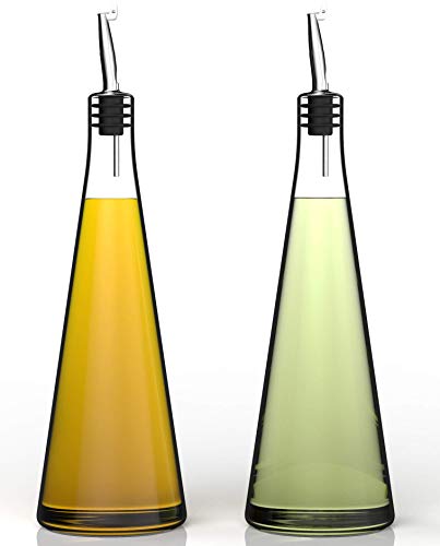 Venero Olive Oil Dispensers 19 oz, Set of 2 Glass Bottles, Stainless Steel Pourer Spouts & Funnel, Cooking Oil & Vinegar Cruet Dispenser Set for Kitchen, Salad Dressing Container, Olive Oil, Soy Sauce