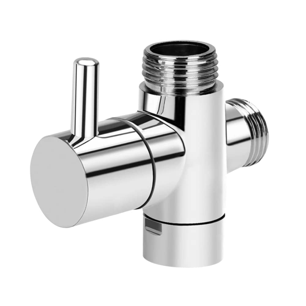HATOOLHA Shower Diverter Valve, 3-Way T-Adapter, Brass, Chrome Silver, VALVE, Shower Valve, 1/2" Inlet, 1/2" & 3/4" Outlet, Chrome Plated, Rubber, BSPP/G1/2, BSPP/G3/4, 4x4x2 cm