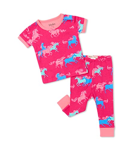 Hatley Baby-Mädchen Organic Cotton Short Sleeve Pyjama Set Kleinkind-Schlafanzughosen, Frolicking Unicorns, 92