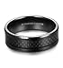 Tungary 8mm Mens Tungsten Carbide Wedding Band Engagement Black Carbon Fiber Beveled Edges Size 8-14