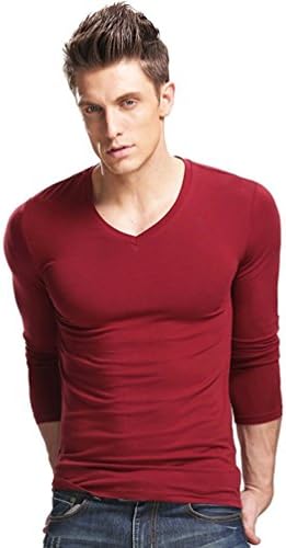 XUDIAN Long Sleeves Men T-Shirt V-Neck