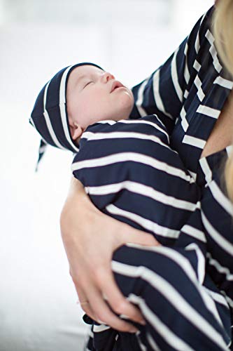 Matching Maternity/Delivery Robe with Baby Swaddle Set, Mom and Baby (Navy Blue Stripe, L/XL pre Pregnancy 12-18) - Thumbnail 5
