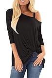 For G and PL Women's One Shoulder Shirt 3/4 Sleeve Knot Front Tunic Tops