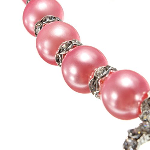 Wakeu Diamond Heart Rhinestone Crystal Rhinestone Pendant Pearl Collars Necklace for Small Dog Girl (S/Length:25cm/9.8", Pink) - Thumbnail 4