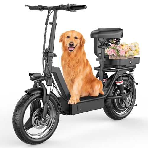 1400W Peak Motor Electric Scooter for Adults, 65 KM of Range Scooter with Seat, 48KM/H Top Speed, 48V Battery, Dual Suspension, Foldable E Scooter for Cargo, Commuting