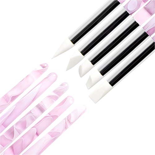 BQAN 5Pcs Nail Art Silicone Pens Acrylic Handle Gel Nail Art Carving Drawing Brushes