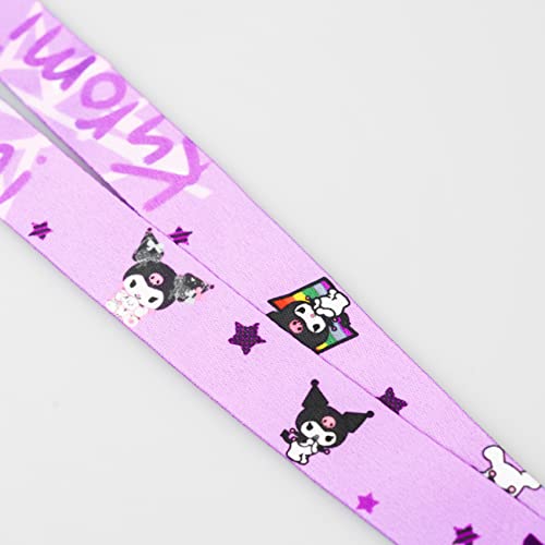 Cartoon Lanyard ID Holder Kawaii Cat Key Card Cute Badge Holder with Lanyards for Girls Women Gift (Purple)