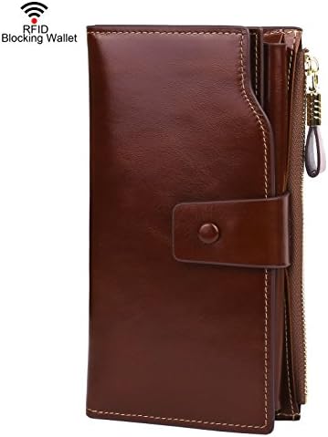 Dante RFID Blocking Large Capacity Wax Real Leather Wallet Clutch Travel Purse for Women