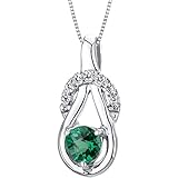 Simulated Emerald Round Shape Pendant Sterling Silver Rhodium Nickel Finish