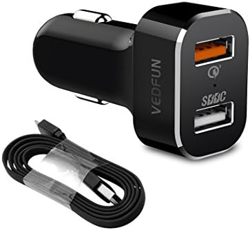 VEDFUN Fast Car Charger for Samsung Galaxy S6/S7/Edge,Note 4/5,HTC One A9/M8/M9,LG G4/V10,Droid Turbo 2,New Moto X, TurboDrive C210 USB Quick Charge 3.0 Charger