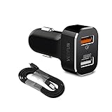 VEDFUN Fast Car Charger for Samsung Galaxy S6/S7/Edge,Note 4/5,HTC One A9/M8/M9,LG G4/V10,Droid Turbo 2,New Moto X, TurboDrive C210 USB Quick Charge 3.0 Charger