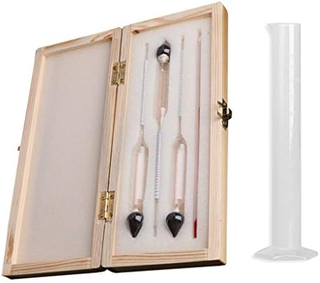 Qiulip Hydrometer Tester Vintage Measuring Bottle Wooden Box Set Tools Alcoholmeter Alcohol Meter Wine Concentration Meter Thermometer Hydrometer Alcohol Tools