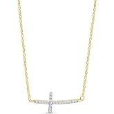 Round Cut Lab Created Moissanite Or White Cubic Zirconia Micro Pave Sideways Curved Cross Pendant Necklace in 14K Gold Plated 925 Sterling Silver Jewelry Gift for Her
