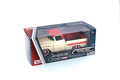 Motor Max 1958 Chevy Apache Fleetside Pickup Truck, Cream/ Red 79311AC-CRMRD - 1/24 Scale Diecast Model Toy Car
