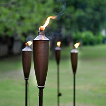 Deco Home Tikki Torch Set of 4 Tikki Torch - 60inch Citronella Garden Outdoor/Patio Flame Metal Torch - Brown