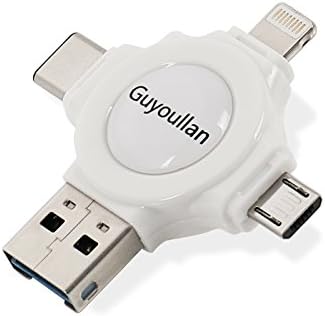 iPhone 32GB USB Flash Drive,Guyoullan 4 in 1 Type C Android Lightning iphone USB3.0 Storage Reader Adapter for iPhone Mac Android and PC white color