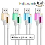 Miger 4Pack iPhone Fast Charging cable, MFi Certified Lightning to USB A Cable Compatible for iPhone XS Max,XS, XR,X,8,8Plus,7,7Plus,6S,6S Plus,6 Plus,6,SE,5S,5C,5, and more (Blue+Gold+Green+Red, 4ft)