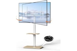 BEISHI Rolling TV Stand with Hidden Wheels, Mobile TV Cart for 32-75 Inch TVs up to 99 lbs, TV Stand with Swivel and Height Adjustment, Floor TV Mount Stand with Wood Base